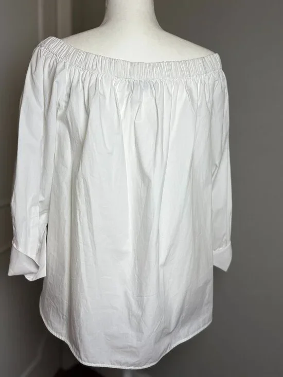 Zara White Off-the-Shoulder Button-Down Shirt Size Large - Picture 2 of 6